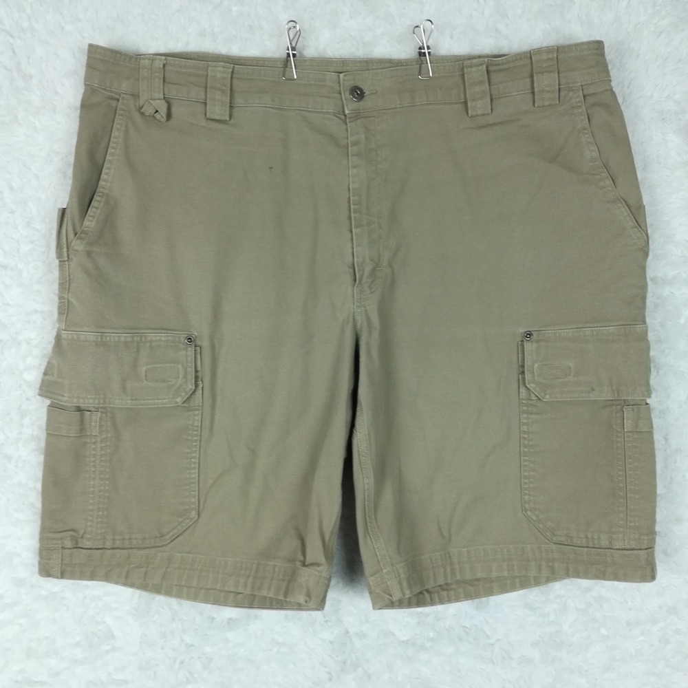 Duluth Trading Mens Shorts Flex Fire Hose Cargo Desert Khaki Canvas Relaxed 46